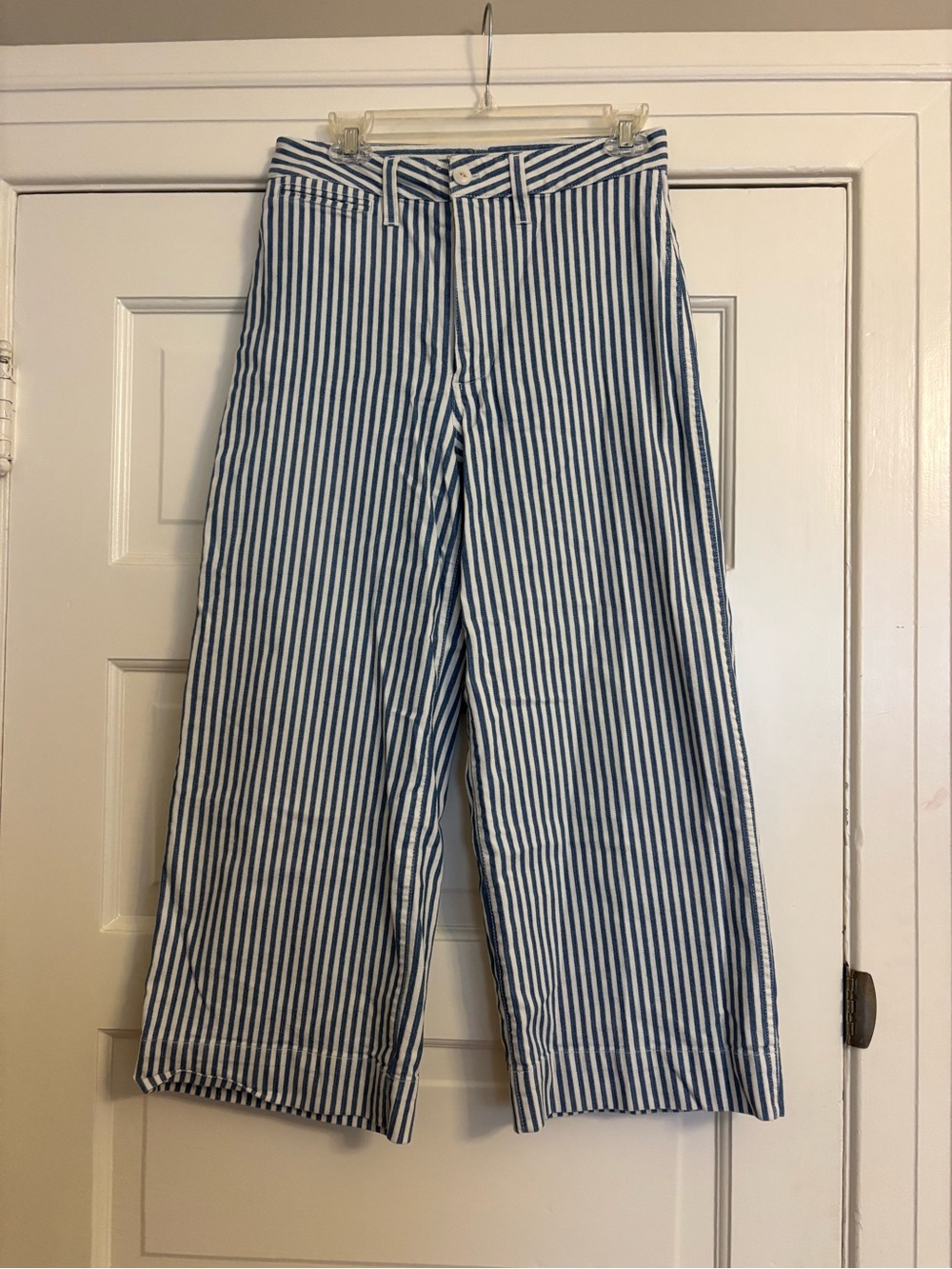 Madewell Navy and White Striped High-Rise Wide Leg Pants